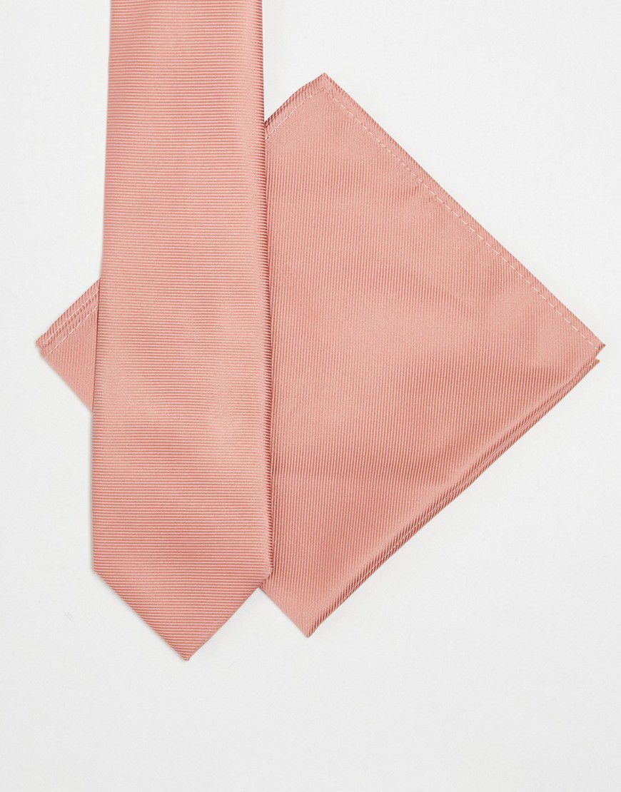Set con cravatta e fazzoletto da taschino color pesca - ASOS DESIGN - Modalova