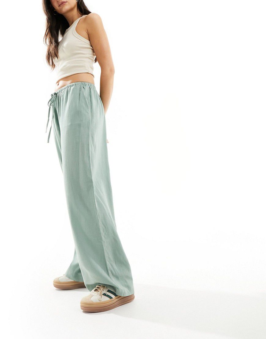 Pantaloni a fondo ampio verdi in misto lino - ASOS DESIGN - Modalova