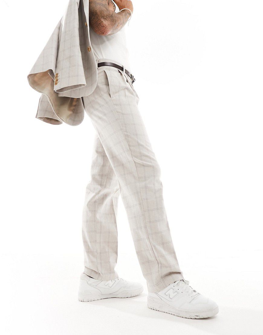 Pantaloni da abito dritti beige a quadri tono su tono - ASOS DESIGN - Modalova