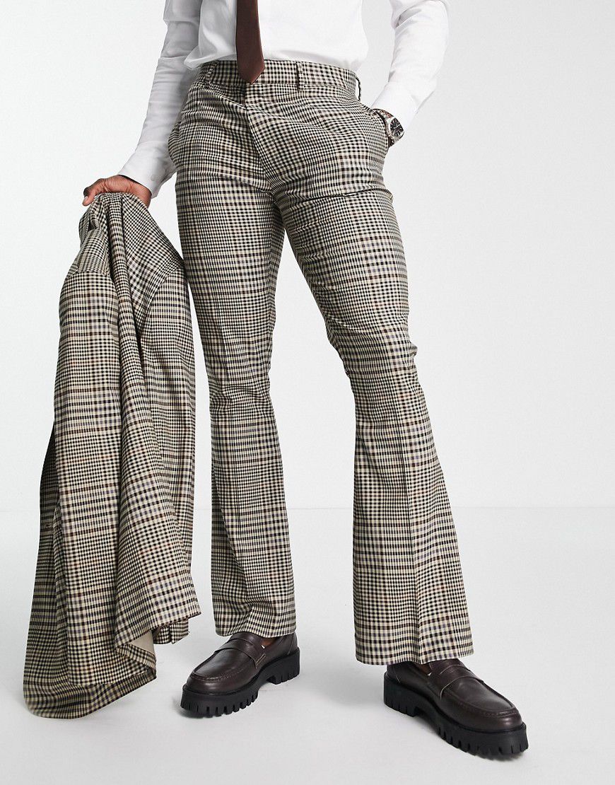 Pantaloni da abito skinny a zampa marroni a quadri vintage - ASOS DESIGN - Modalova