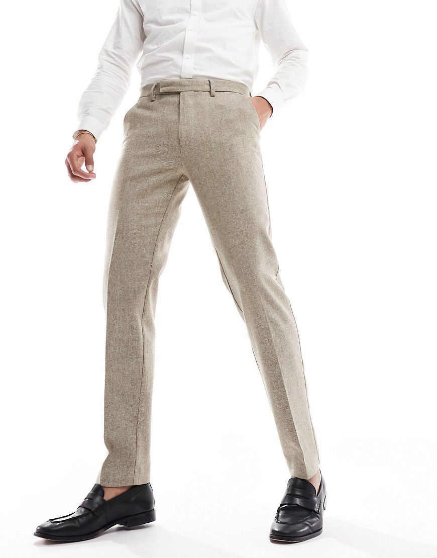 Pantaloni da abito slim color pietra in misto lana testurizzato - ASOS DESIGN - Modalova