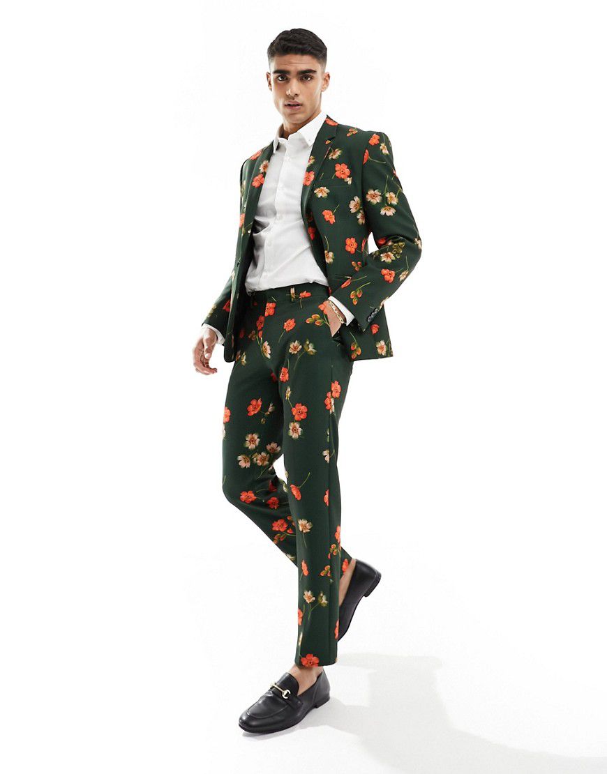Pantaloni da abito slim verdi con stampa a fiori - ASOS DESIGN - Modalova