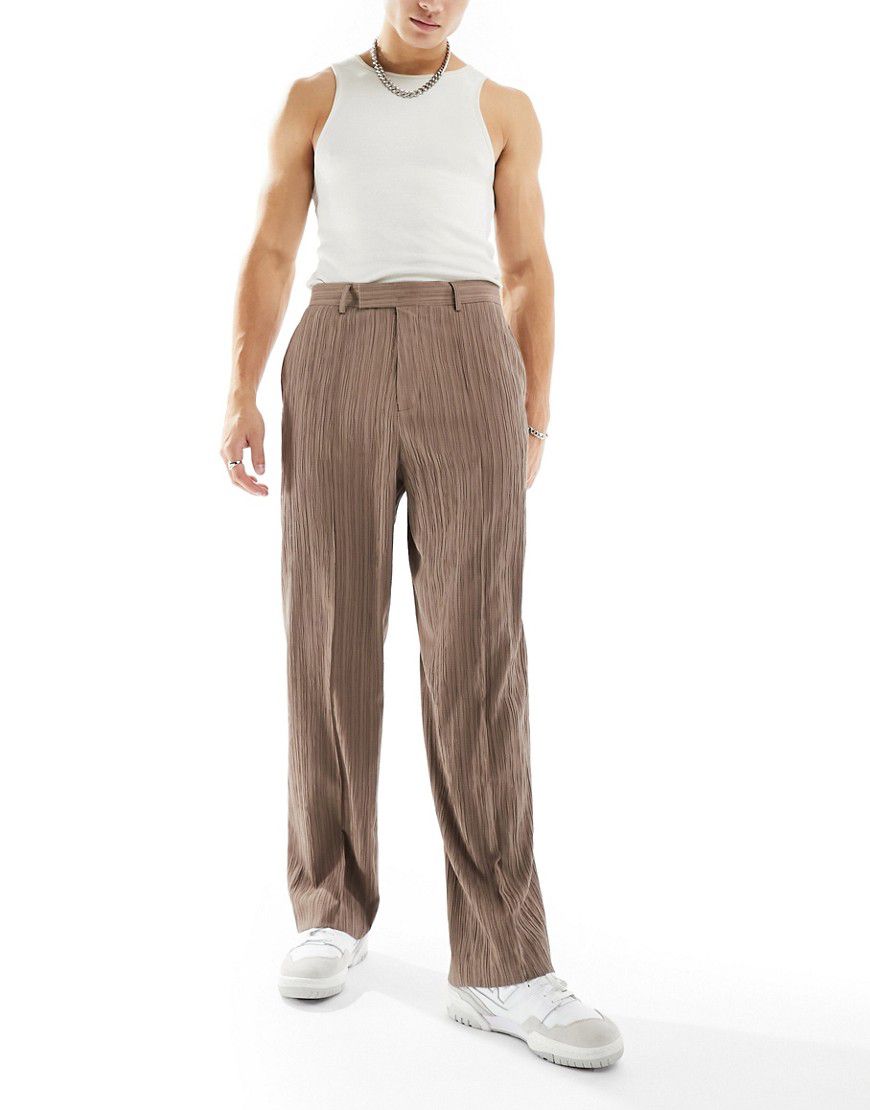 Pantaloni eleganti a fondo ampio marroni testurizzati - ASOS DESIGN - Modalova