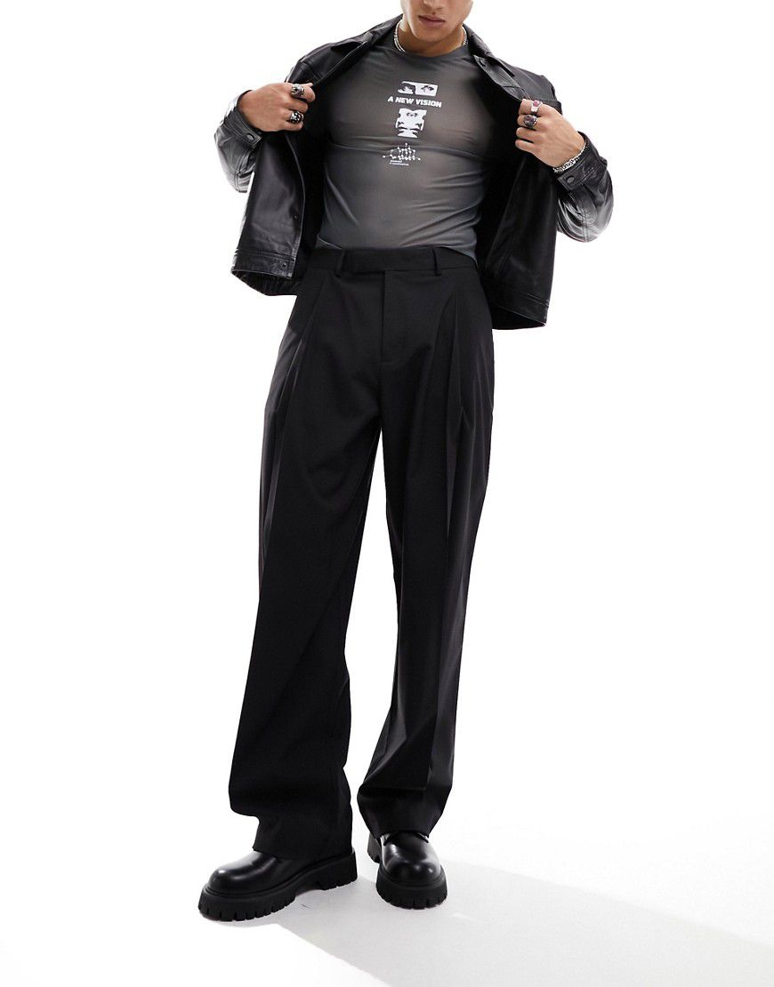 Pantaloni eleganti a fondo ampio neri con pieghe squadrate - ASOS DESIGN - Modalova