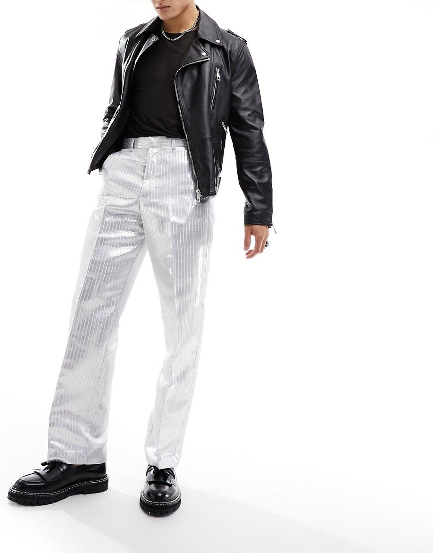 Pantaloni eleganti color metallizzato gessato a fondo ampio - ASOS DESIGN - Modalova
