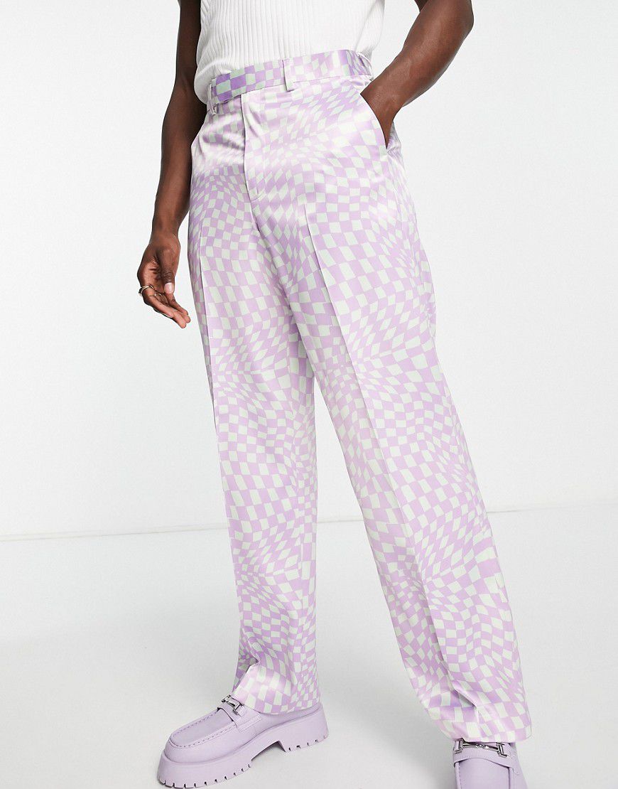 Pantaloni eleganti con fondo ampio e lilla a scacchi in coordinato - ASOS DESIGN - Modalova