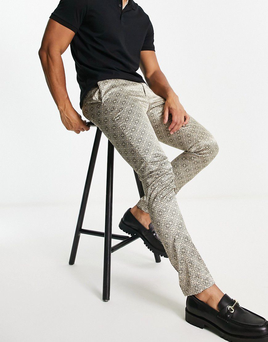 Pantaloni eleganti skinny rétro con stampa a monogrammi - ASOS DESIGN - Modalova