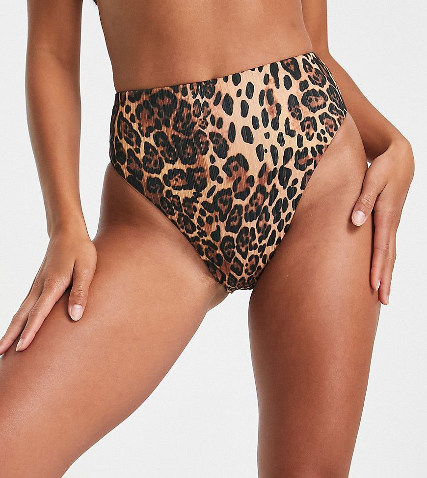 ASOS DESIGN Petite - Slip bikini mix and match sgambati a vita alta con stampa leopardata - ASOS Petite - Modalova