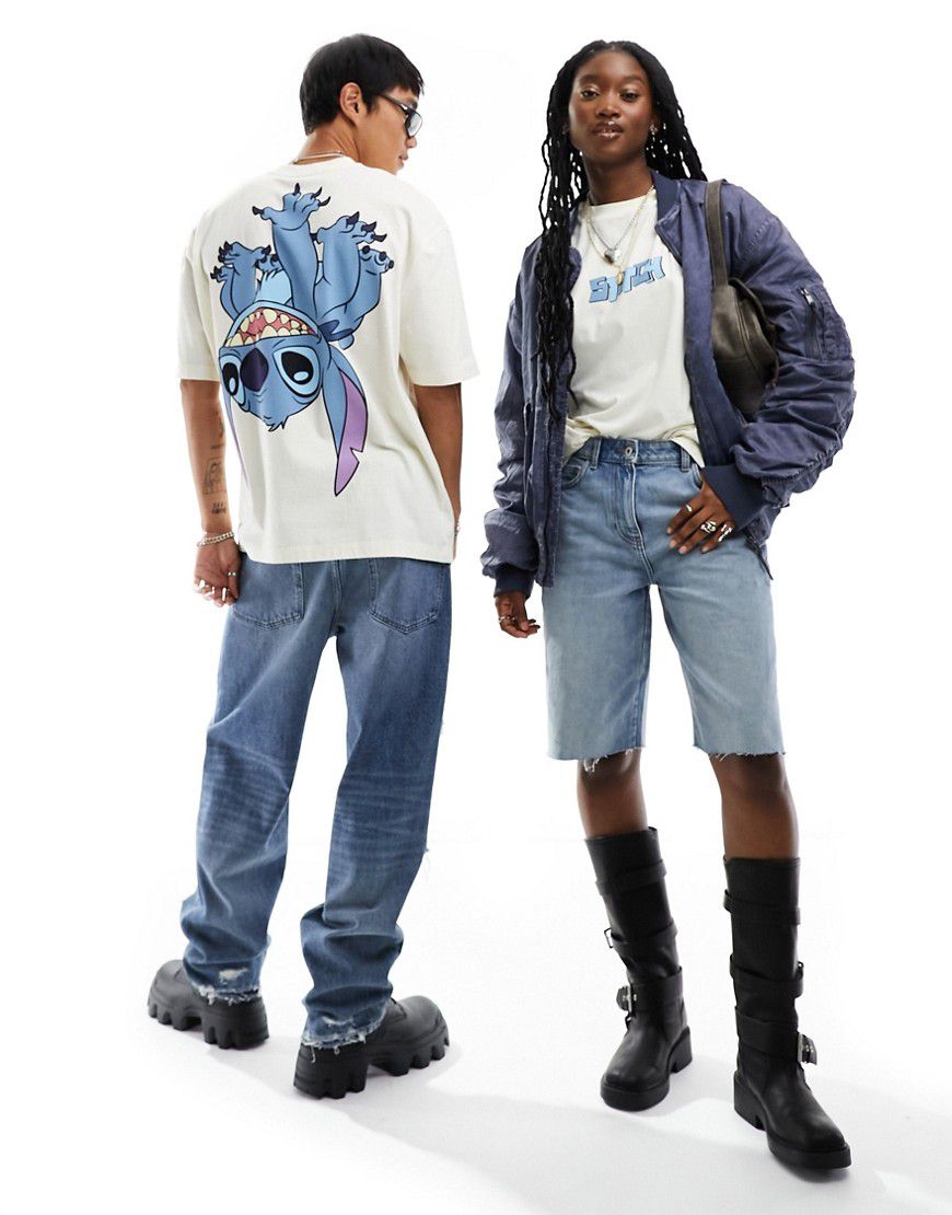 T-shirt unisex oversize sporco con stampa Disney di Stitch sul retro - ASOS DESIGN - Modalova