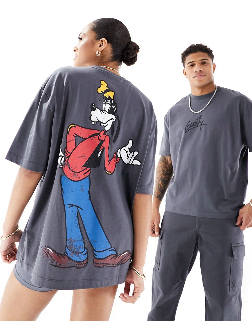 T-shirt unisex oversize Disney grigia con stampe grafiche di Pippo - ASOS DESIGN - Modalova