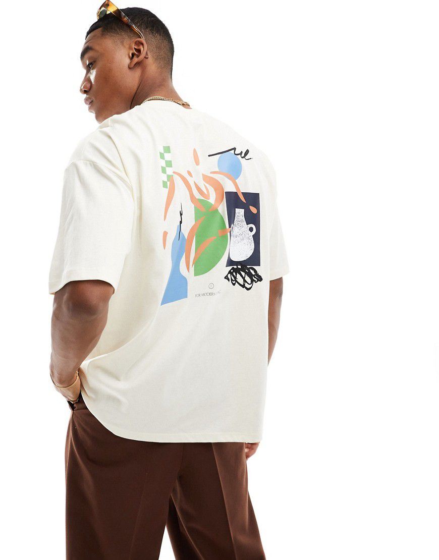 T-shirt crema oversize con stampa artistica sul retro - ASOS DESIGN - Modalova