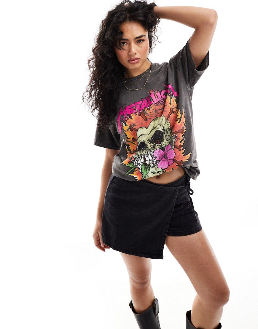 T-shirt oversize antracite slavato con stampa dei Metallica - ASOS DESIGN - Modalova