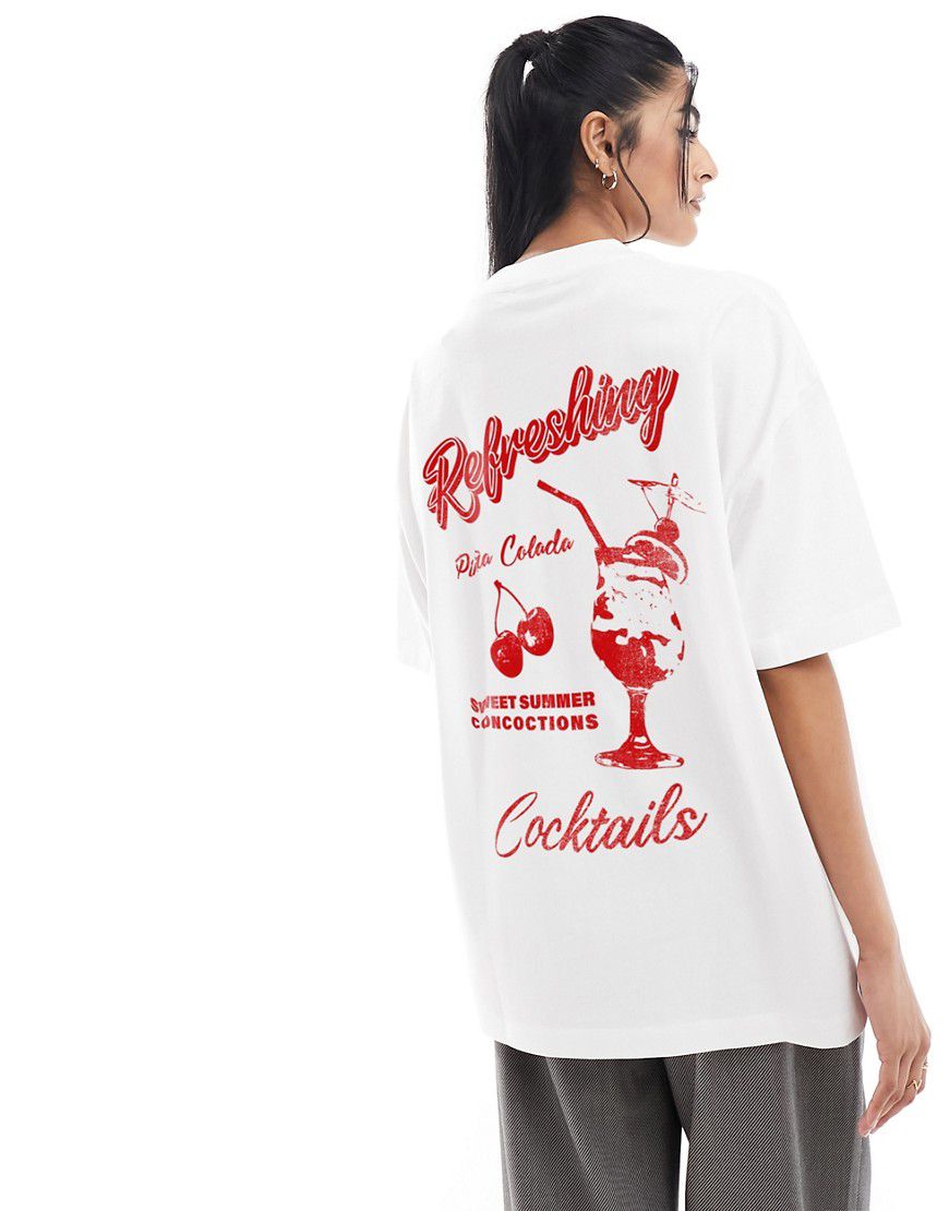 T-shirt oversize bianca con grafica con cocktail - ASOS DESIGN - Modalova