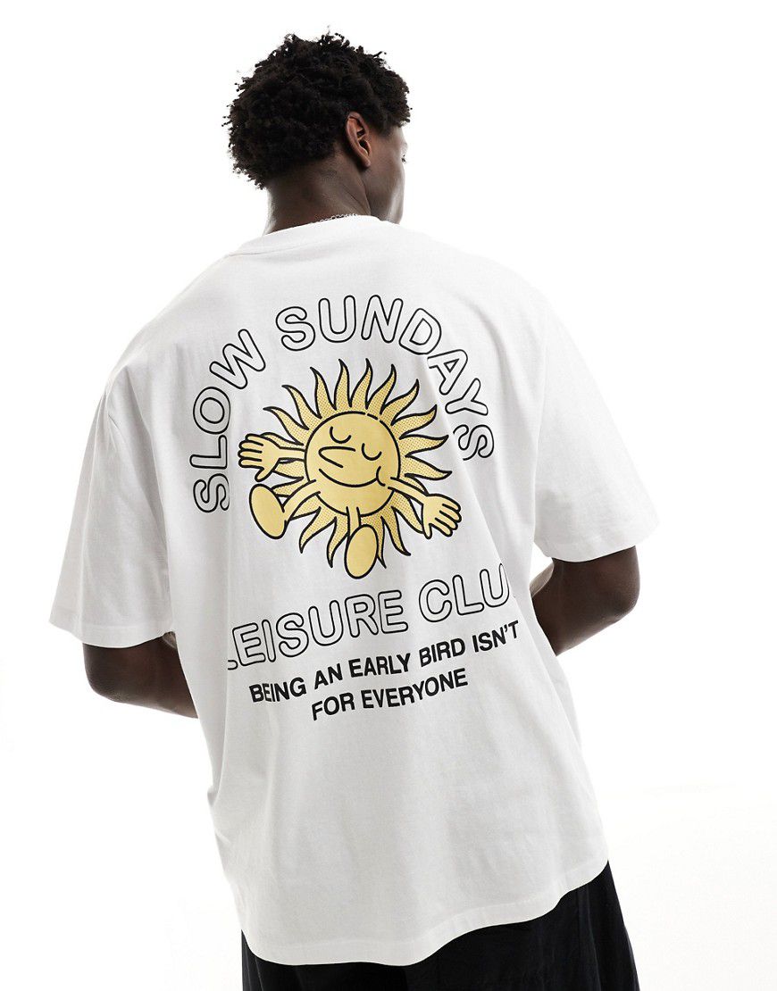 T-shirt oversize bianca con stampa "Sunshine" sul retro - ASOS DESIGN - Modalova
