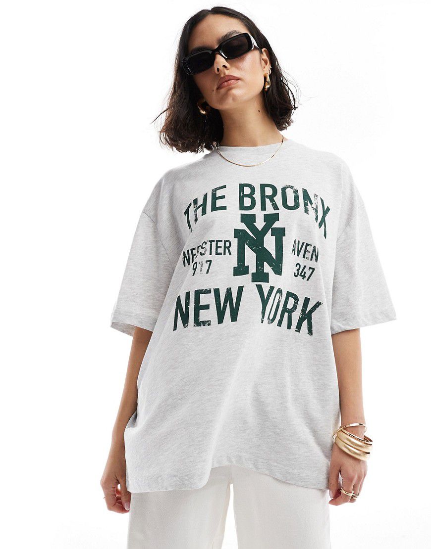 T-shirt oversize color ghiaccio mélange con stampa "Bronx" - ASOS DESIGN - Modalova