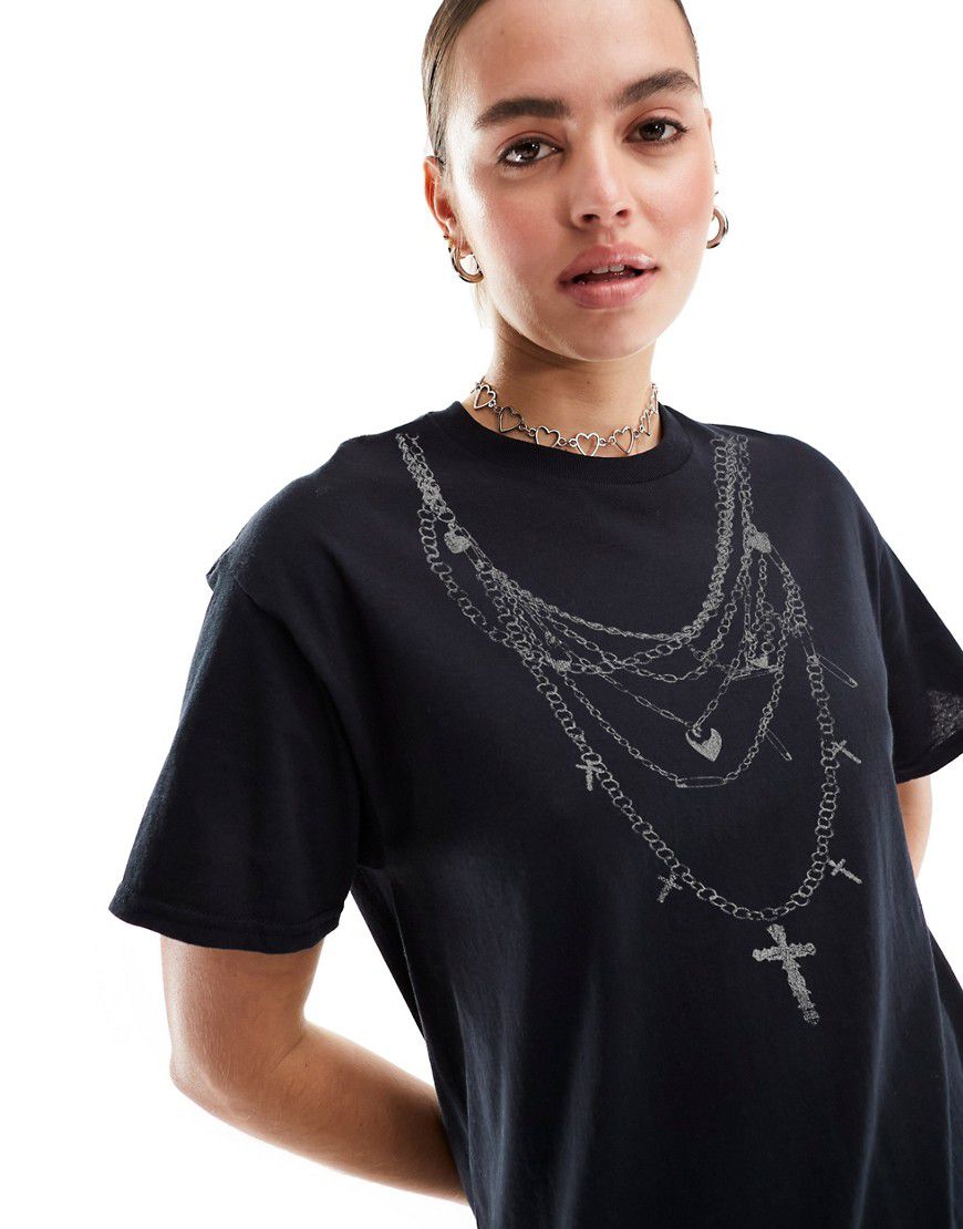 T-shirt oversize nera con grafica a collana - ASOS DESIGN - Modalova