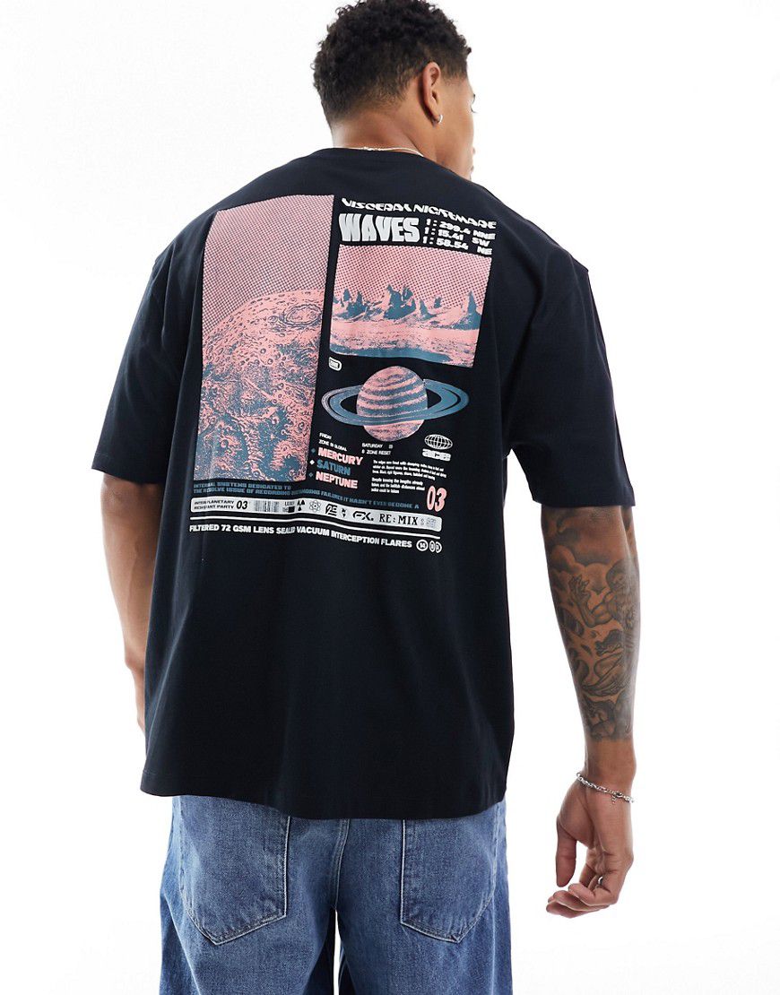 T-shirt oversize nera con stampa celestiale sul retro - ASOS DESIGN - Modalova