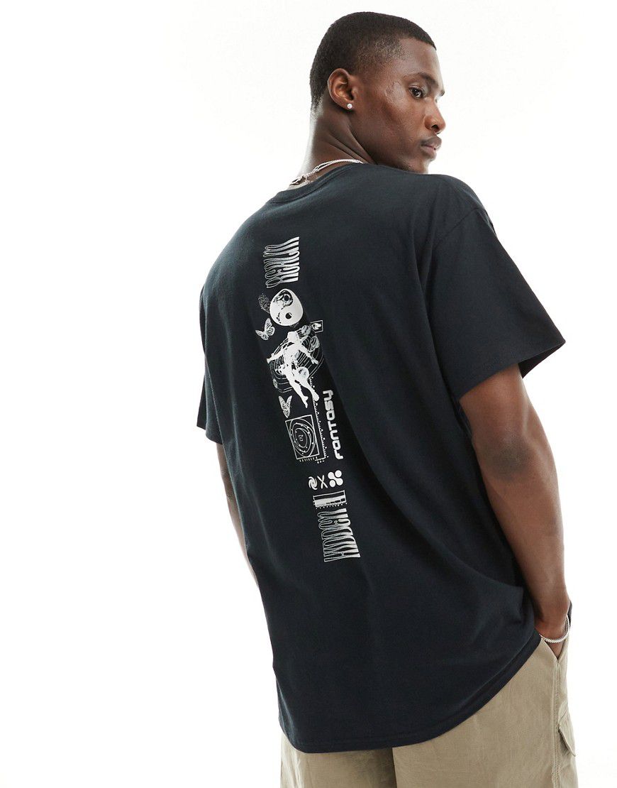 T-shirt oversize nera con stampa astrale in verticale sulla colonna vertebrale - ASOS DESIGN - Modalova