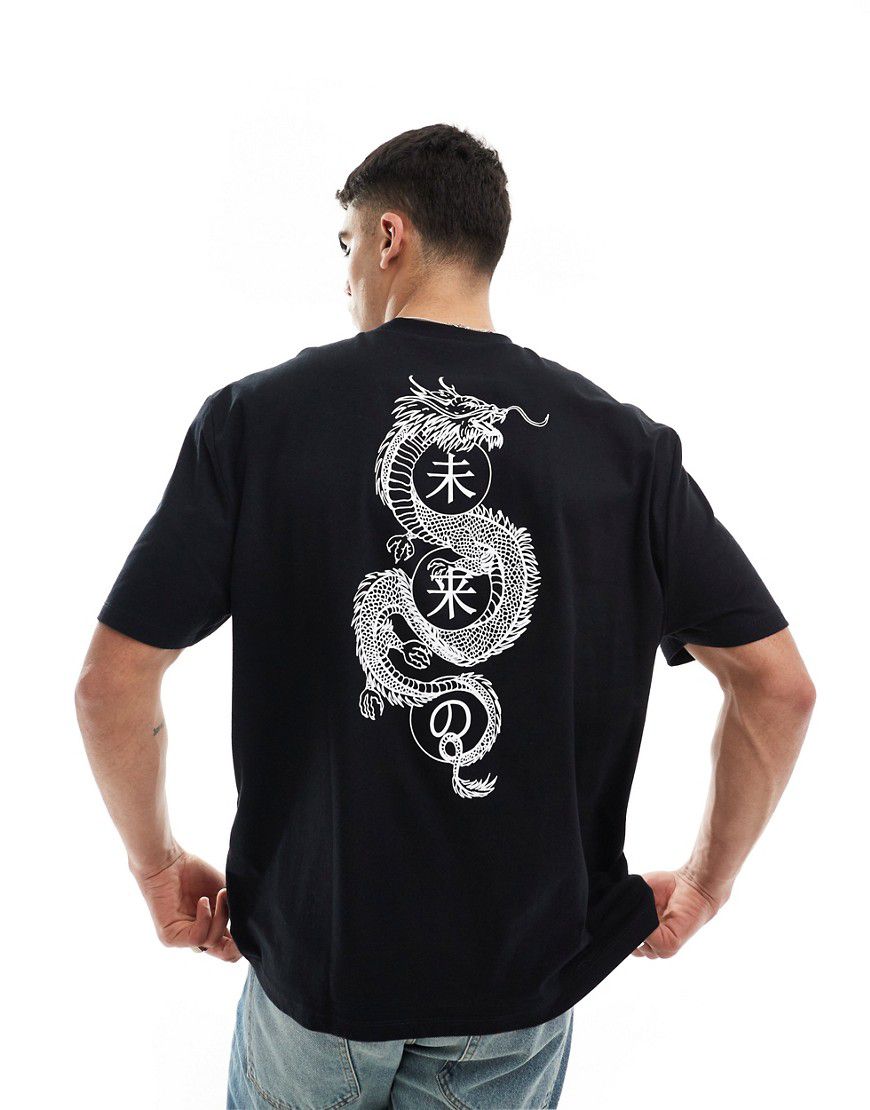 T-shirt oversize nera con stampa di dragone sul retro - ASOS DESIGN - Modalova