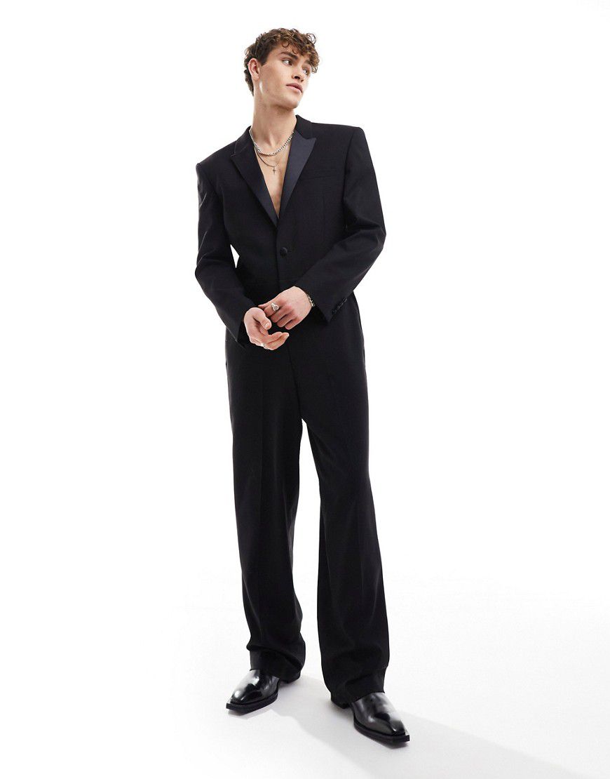 Tuta jumpsuit nera stile smoking con spalle squadrate - ASOS DESIGN - Modalova