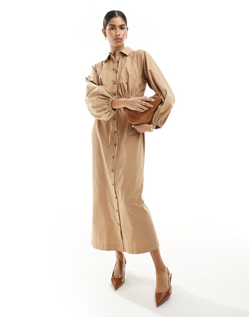 Vestito camicia lungo color cuoio con dettagli stile impermeabile - ASOS DESIGN - Modalova