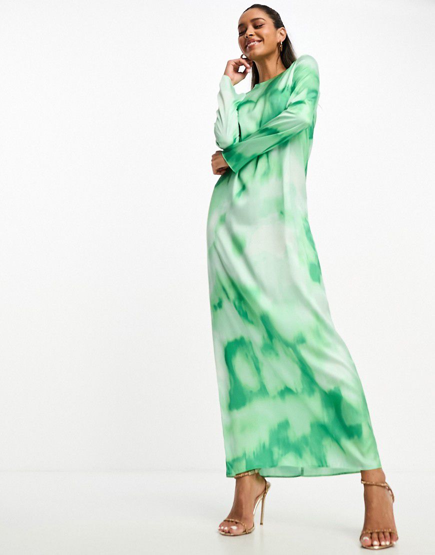 Vestito lungo a colonna in raso verde con stampa effetto marmo - ASOS DESIGN - Modalova