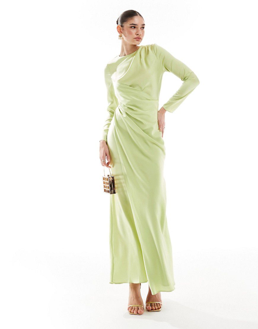 Vestito lungo drappeggiato in raso color lime slavato - ASOS DESIGN - Modalova