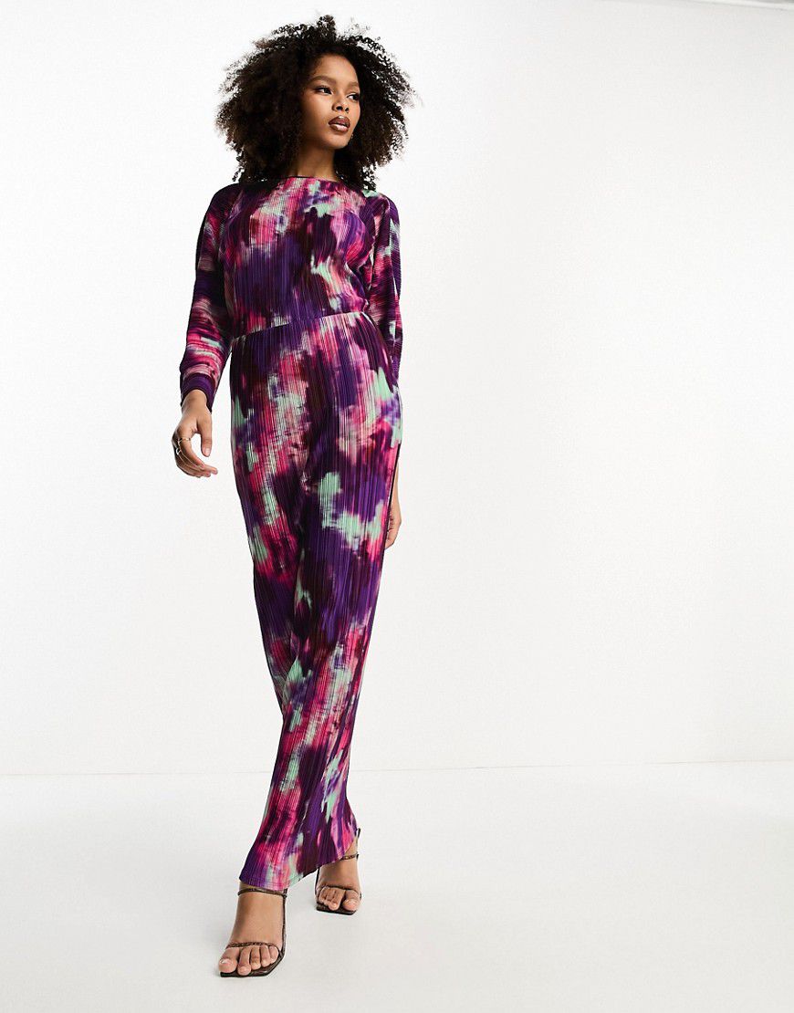 Vestito lungo plissé viola con stampa - ASOS DESIGN - Modalova