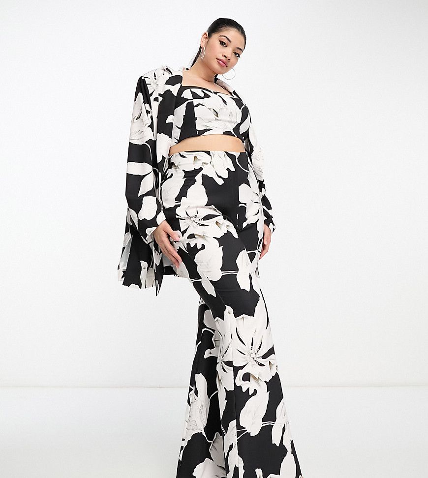 Curve - Giacca da abito nera e bianca con stampa floreale in coordinato - ASOS LUXE - Modalova