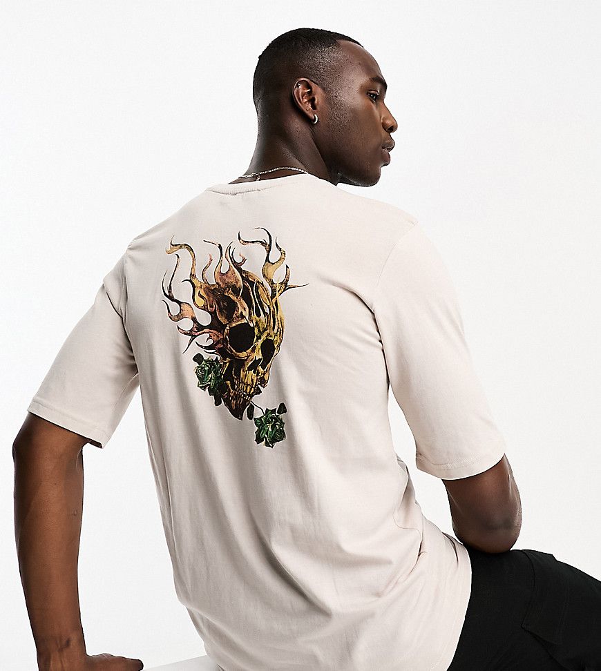 Tall - T-shirt oversize color pietra con stampa sul retro - Bolongaro Trevor - Modalova