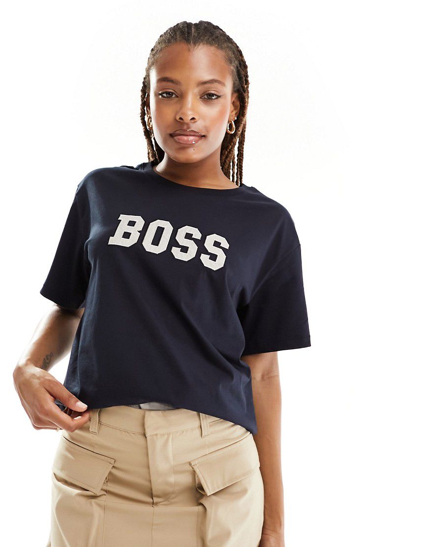 BOSS - T-shirt navy con logo vivace - BOSS Orange - Modalova