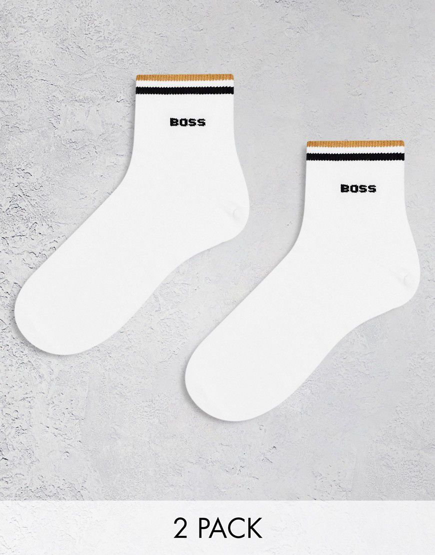 BOSS - Bodywear - Confezione da 2 paia di calzini bianchi a righe con logo - BOSS Bodywear - Modalova