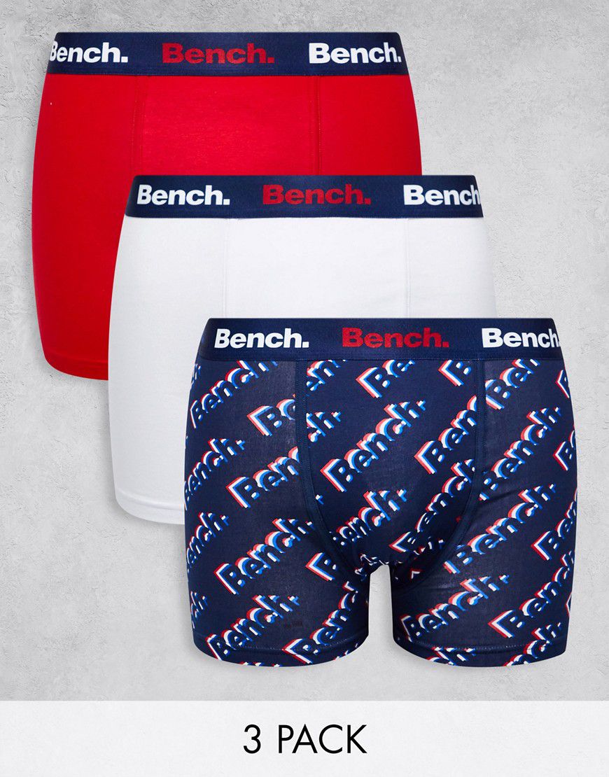 Confezione da 3 boxer blu navy, rossi e bianchi con stampa e logo in vita - Bench - Modalova