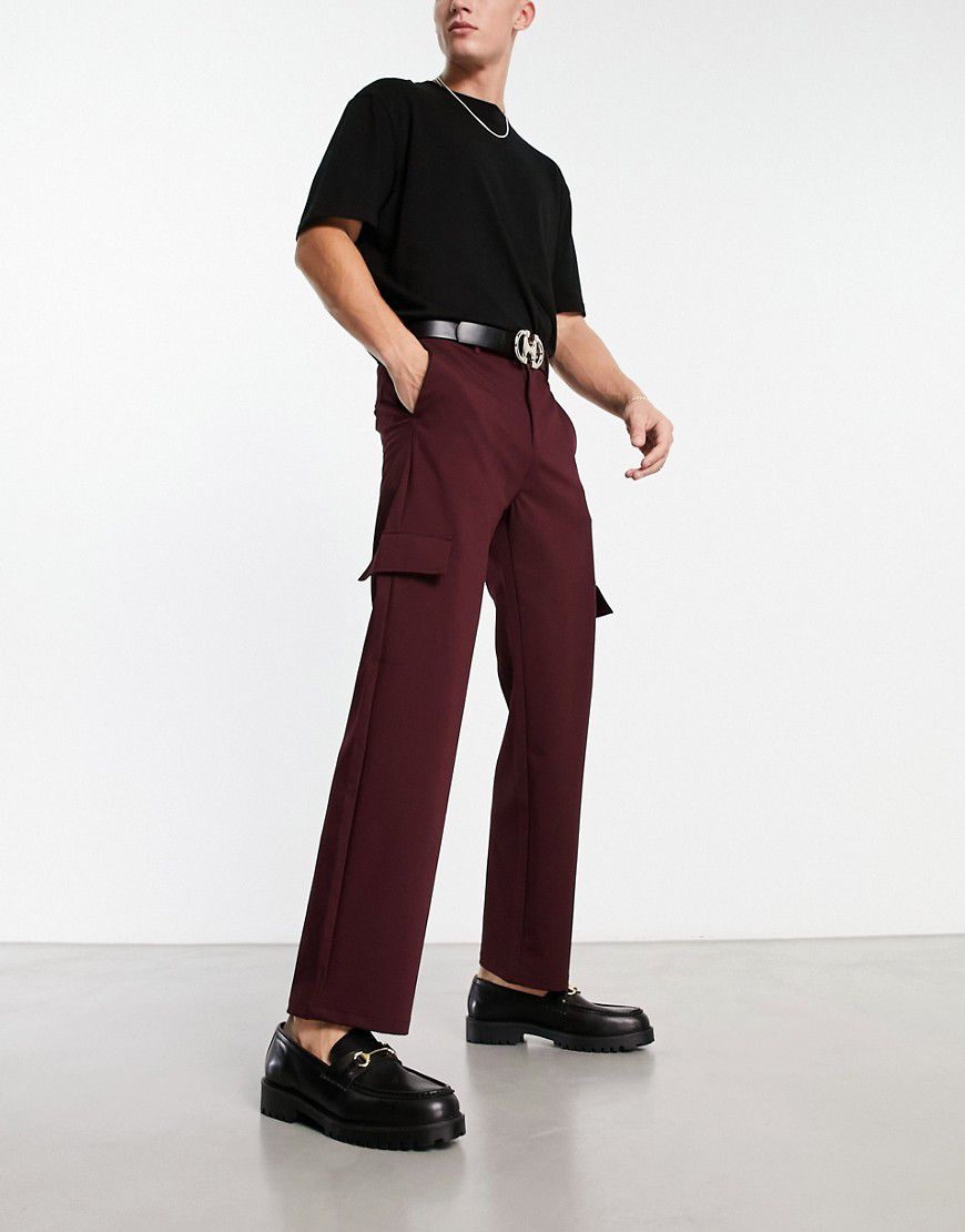 Pantaloni sartoriali eleganti ampi color bordeaux - Bershka - Modalova