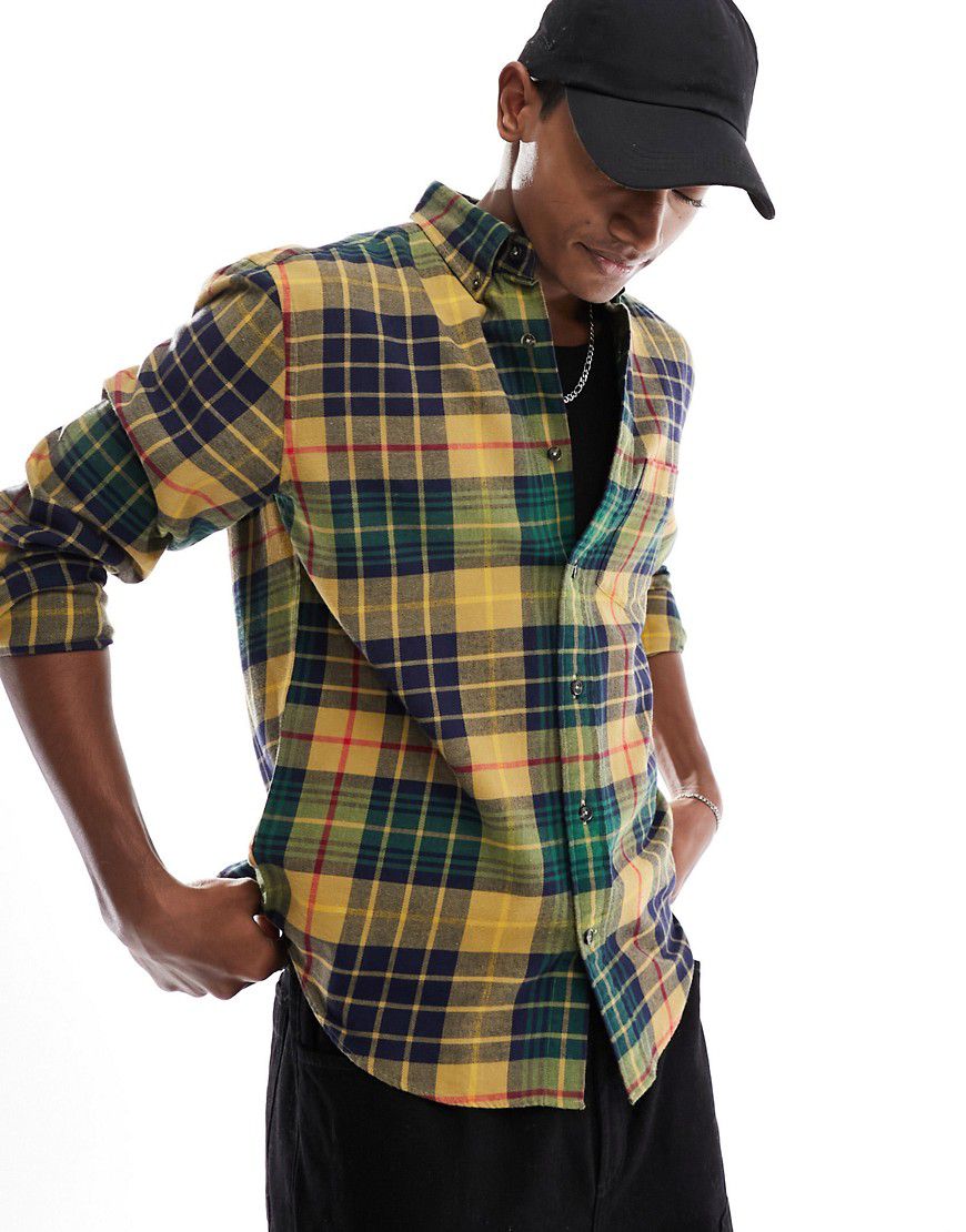 Camicia in flanella color cuoio a quadri con logo a scudo - Gant - Modalova