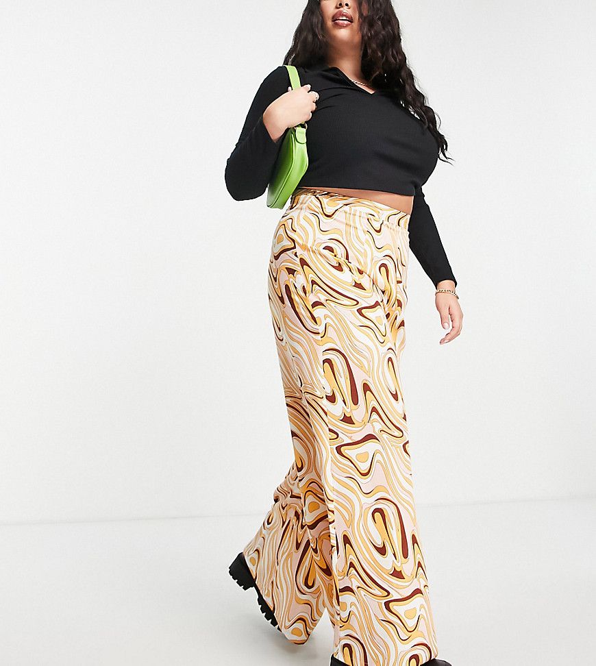 Pantaloni a fondo ampio e a vita alta con stampa effetto marmo - Glamorous Curve - Modalova