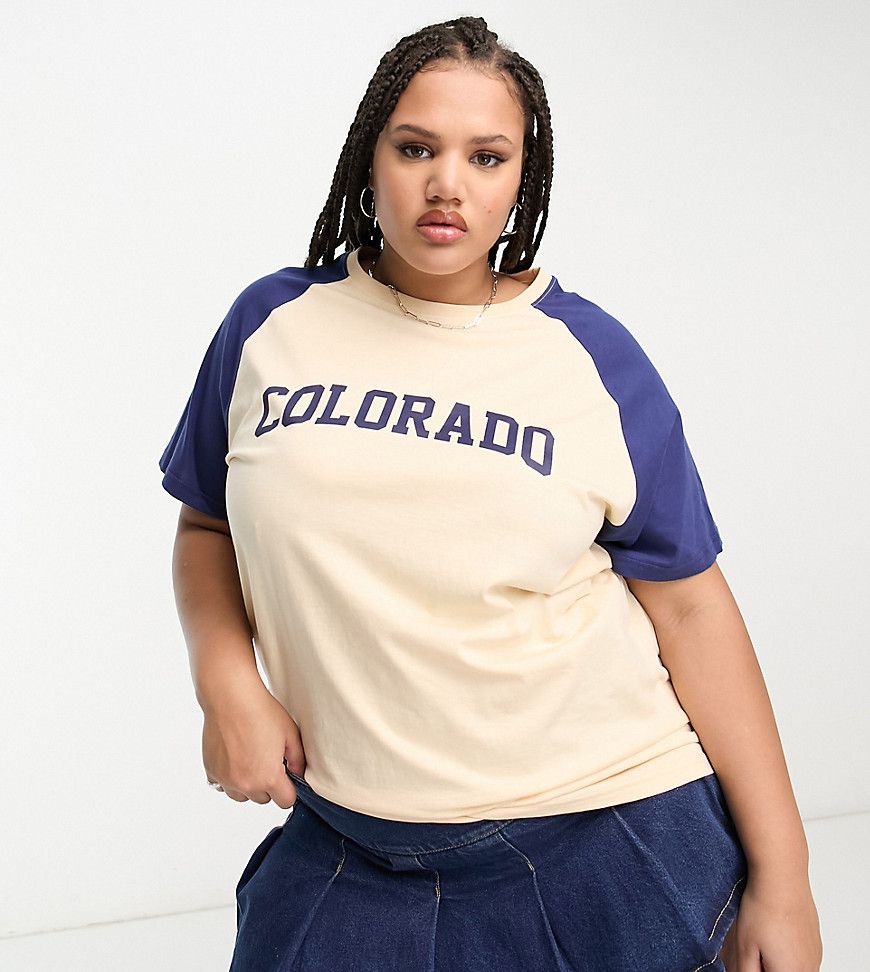 T-shirt raglan comoda con grafica ricamata "Colorado" - Daisy Street Plus - Modalova