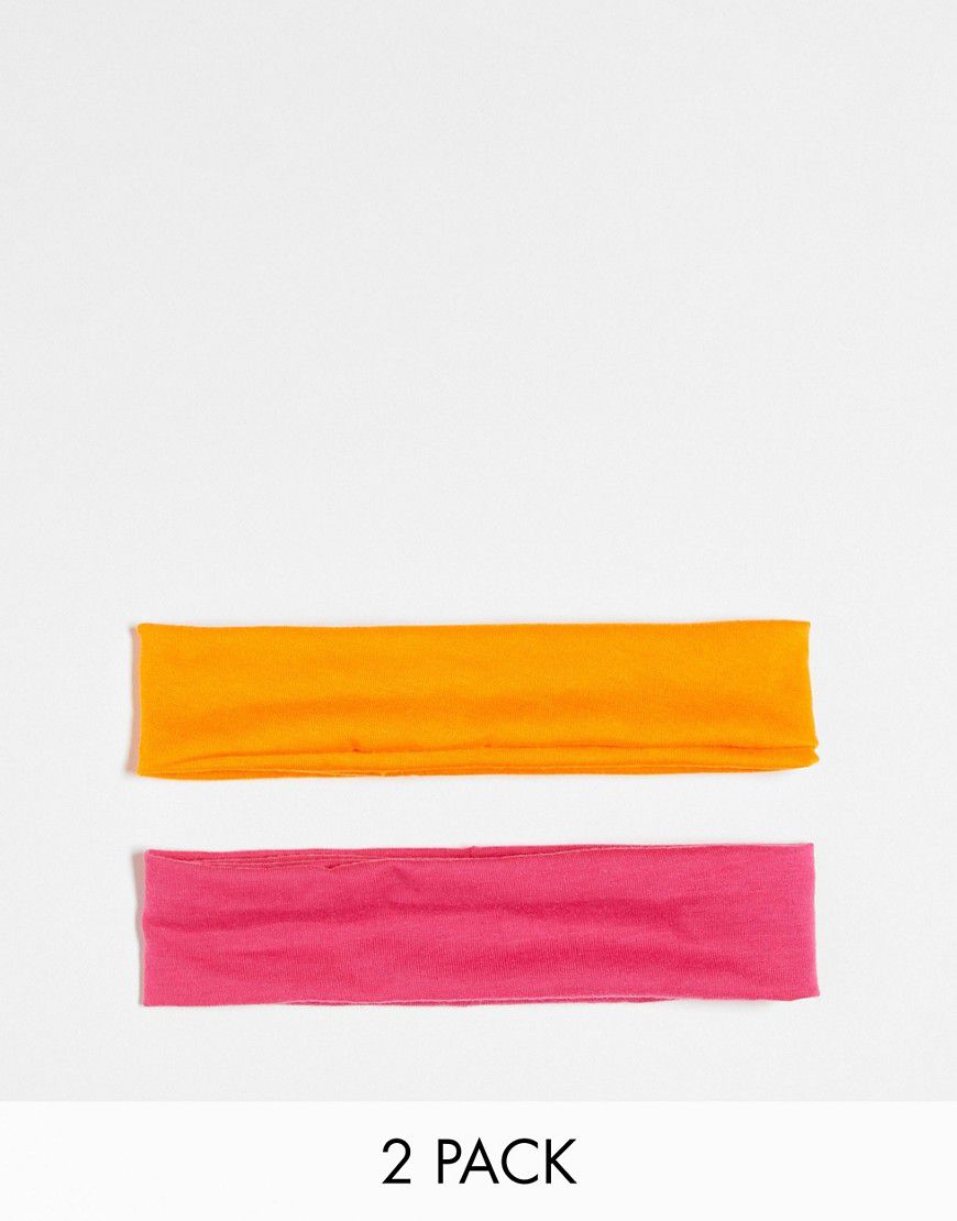 Confezione multipack da 2 fasce per capelli in jersey arancione e rosa - DesignB London - Modalova