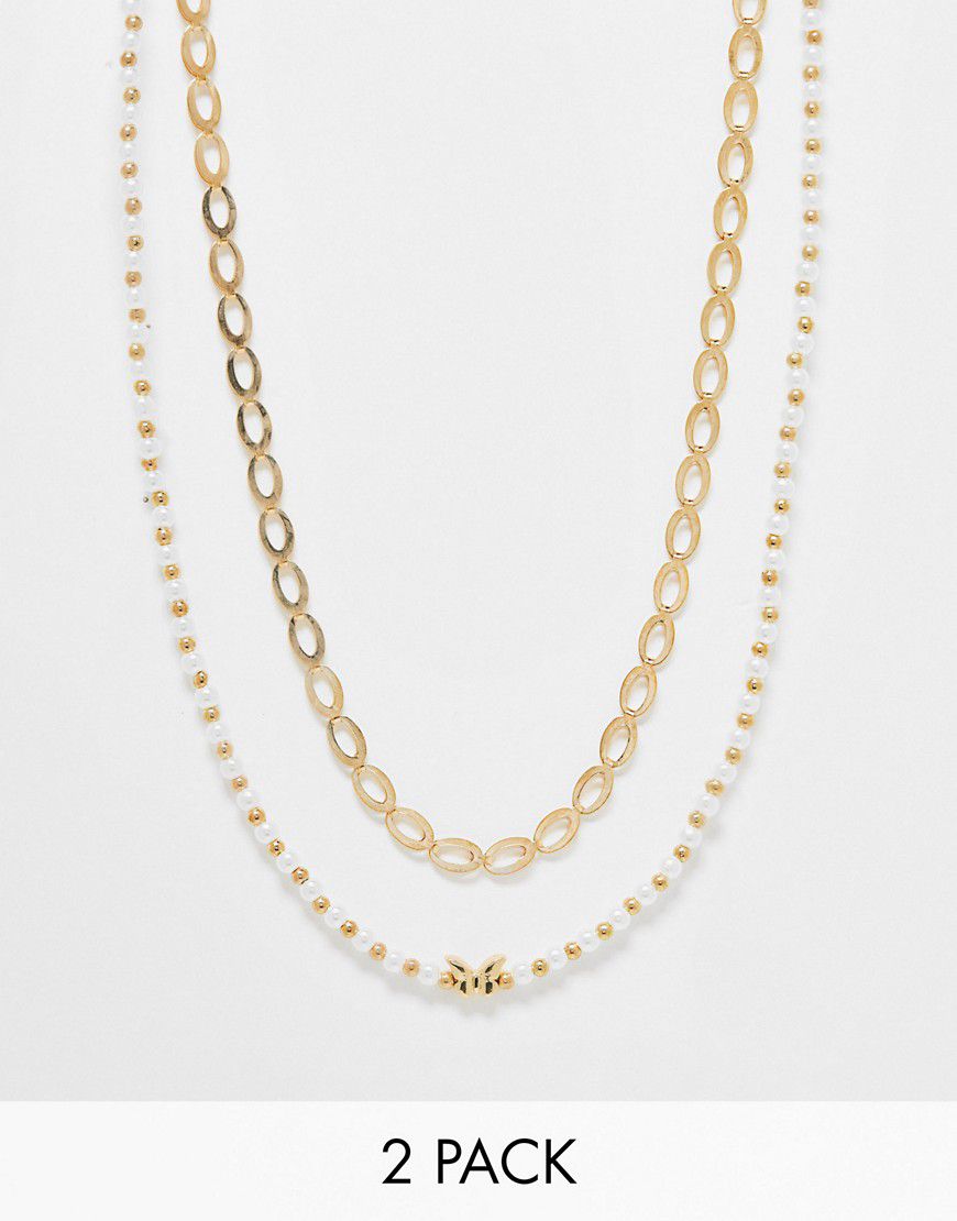 Confezioni multipack di collane dorate a catenina e con perle - DesignB London - Modalova