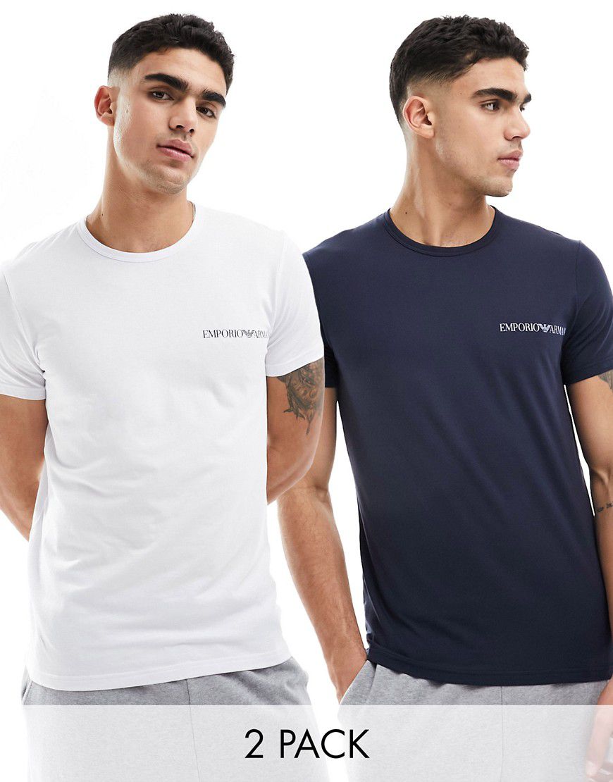 Bodywear - Confezione da 2 T-shirt blu navy e bianca con monogramma - Emporio Armani - Modalova