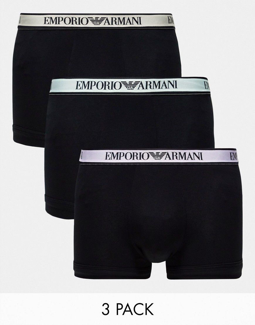 Bodywear - Confezione da 3 boxer aderenti con fascia in vita colorata - Emporio Armani - Modalova