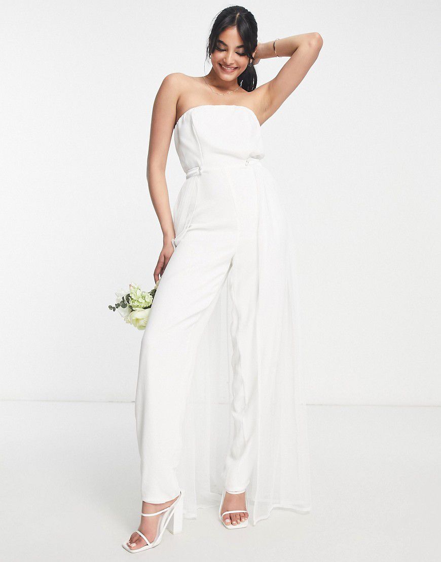 Esclusiva - Tuta jumpsuit da sposa, con strato di tulle sovrapposto, color avorio - Starlet - Modalova