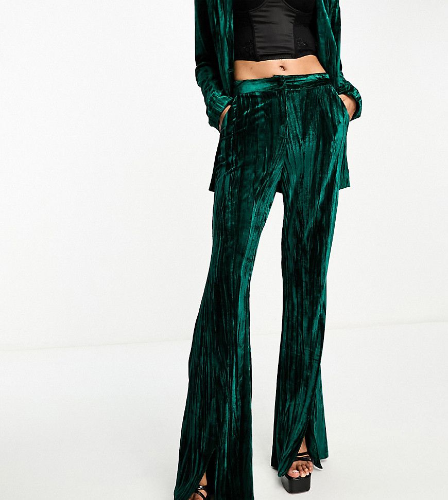 Pantaloni sartoriali in velluto smeraldo con spacco sul davanti in coordinato - Extro & Vert Tall - Modalova