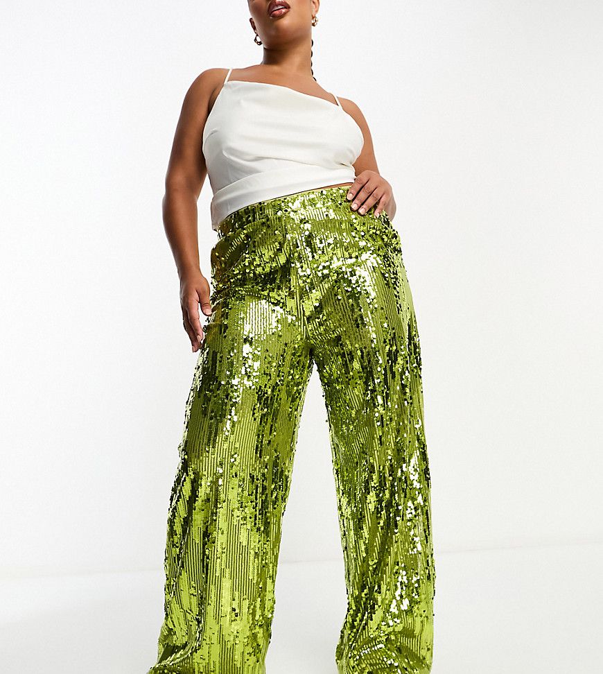 Pantaloni a zampa con paillettes verdi - Extro & Vert Plus - Modalova