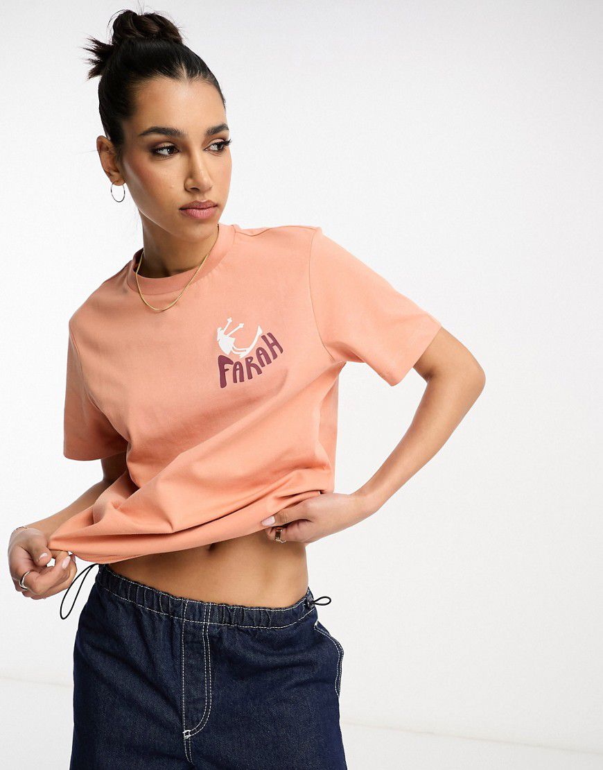 Craig - T-shirt boyfriend mandarino con stampa a quadri - Farah - Modalova