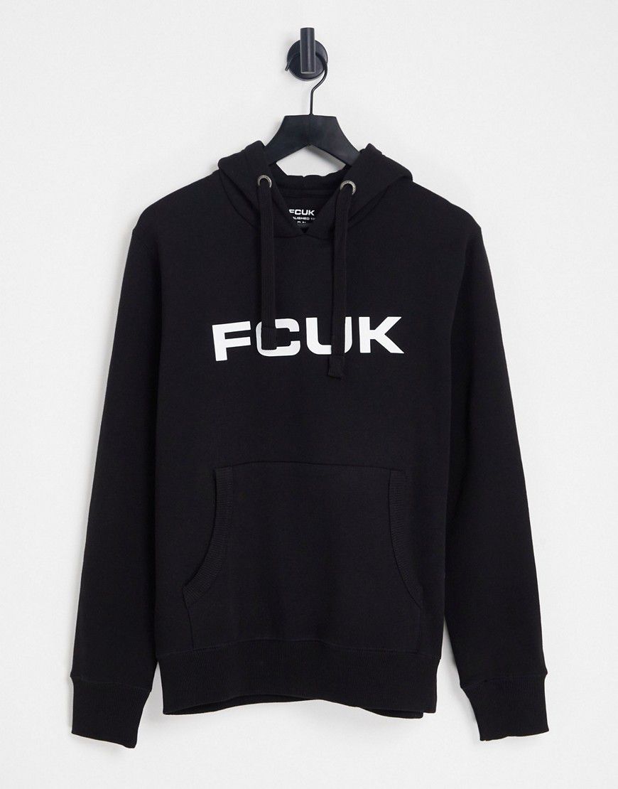 FCUK - Felpa con cappuccio nera con logo grande - French Connection - Modalova