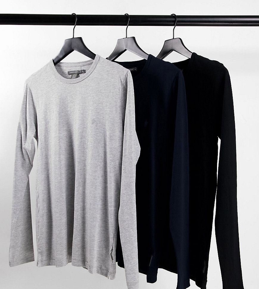 Tall - Confezione da 3 magliette a maniche lunghe nere - French Connection - Modalova
