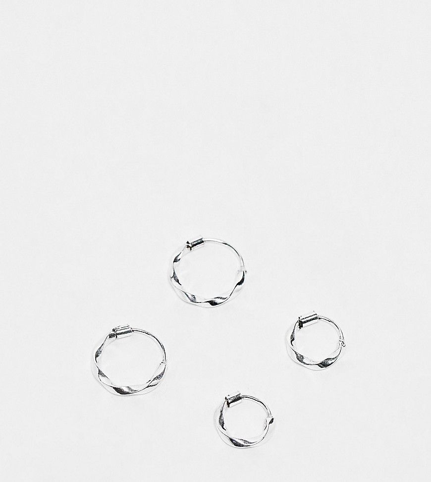 Confezione da 2 paia di orecchini a cerchio in sterling effetto metallo fuso - Kingsley Ryan - Modalova