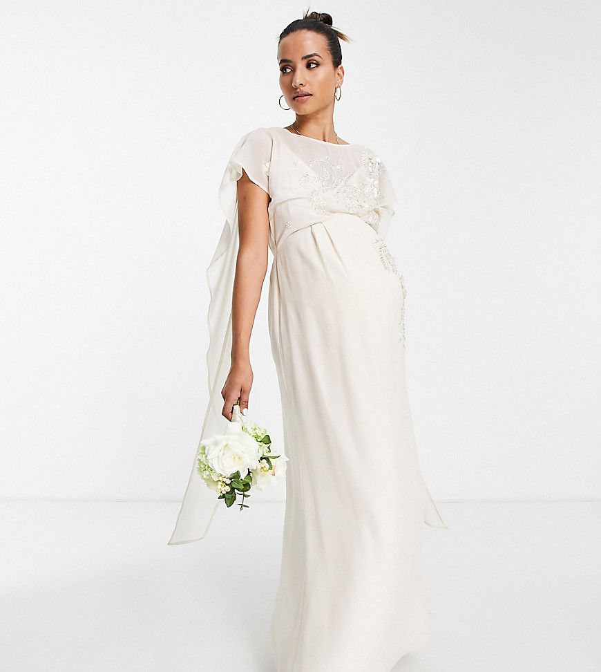 Vestito lungo da sposa color avorio ricamato allacciato sul retro - Hope & Ivy Maternity - Modalova