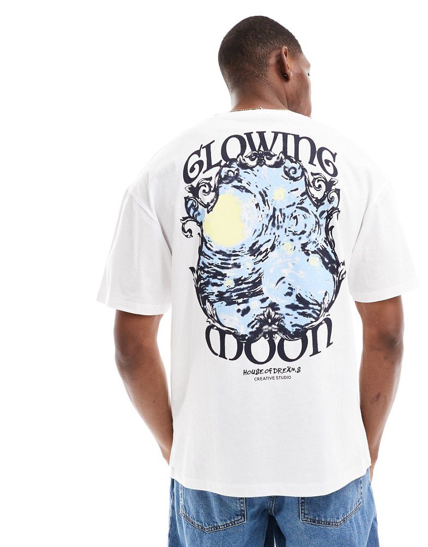 T-shirt oversize bianca con stampa "Moonlight" sul retro - Jack & Jones - Modalova